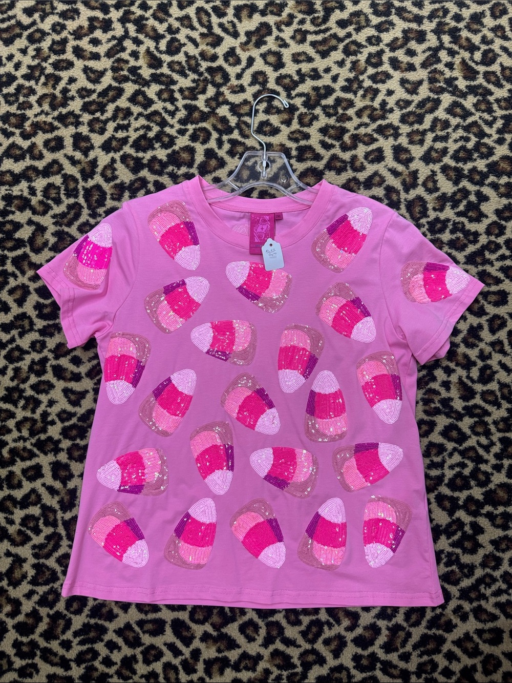QUEEN OF SPARKLES Pink Short Sleeve Sequin Candy Tee